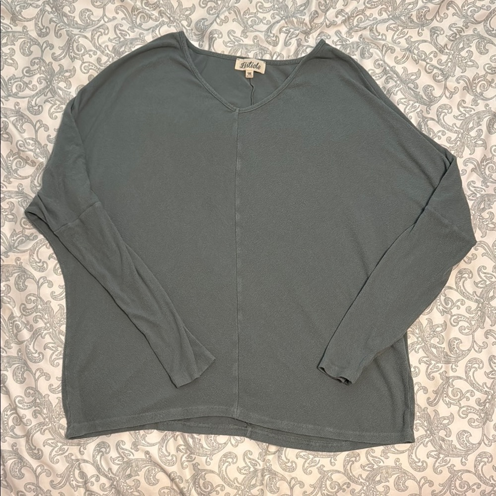 Listicle Green V-Neck Sweater Relaxed Fit Knit